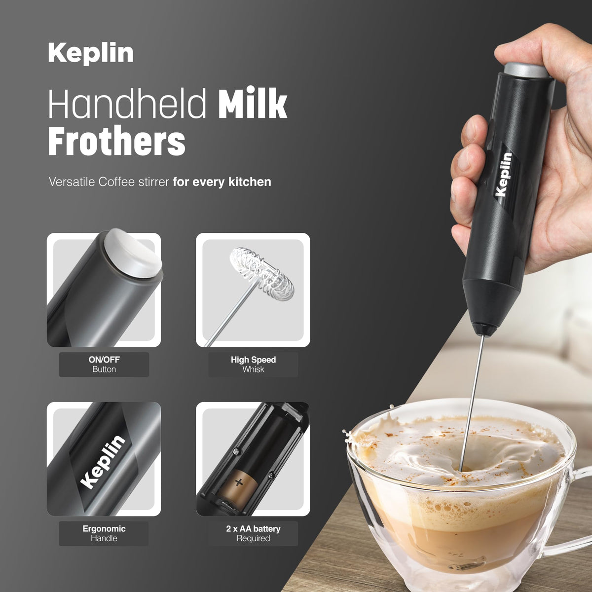Keplin Handheld Milk Frother with Stand