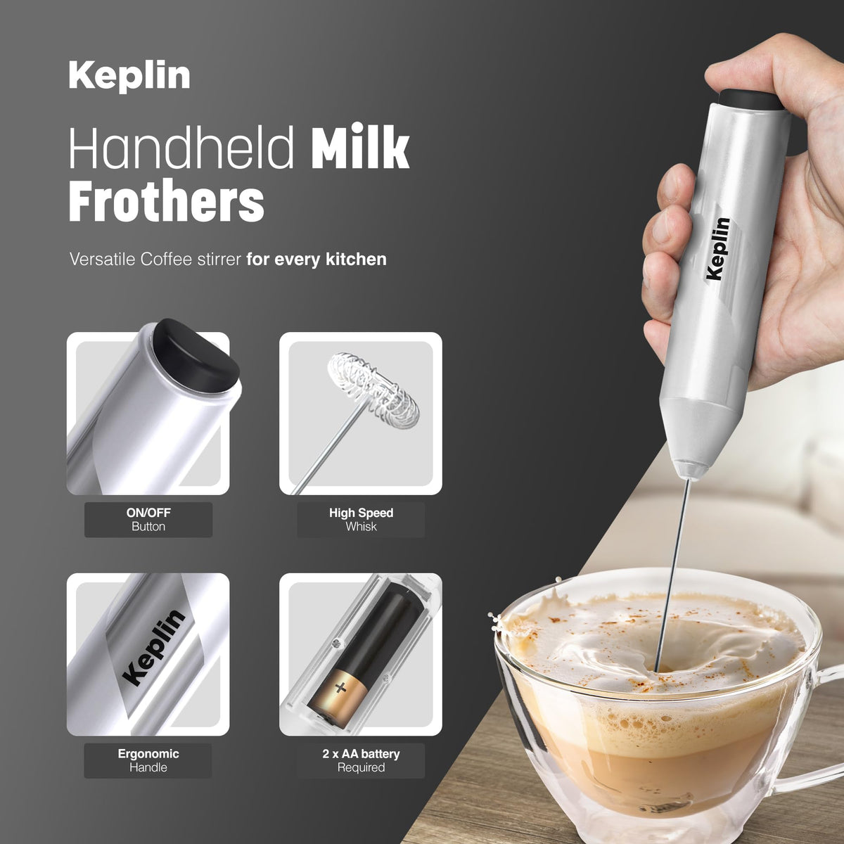 Keplin Handheld Milk Frother with Stand